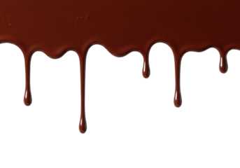 Melted chocolate syrup dripping down in a delicious sweet border. Isolated on transparent background, png