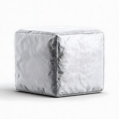 Obraz premium Silver fabric cube with stitched seams on white background