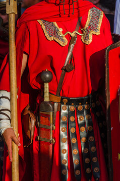 Red Tunica and Lorica Hamata of a Roman Soldier