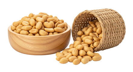 Isolated Peanuts in Wooden Bowls