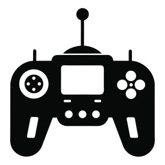 Black and white simple design of a remote control device with antenna and button controls