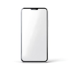 Silver smartphone with blank white screen on white background