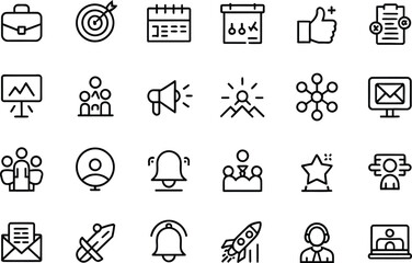 Fototapeta premium Set of Business and Marketing Icons, Outline Style, Icons on Transparent Background