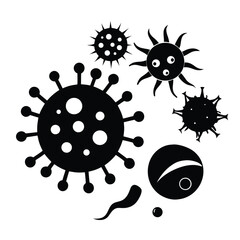 Black and white vector illustration of various microscopic organisms featuring different biological structures