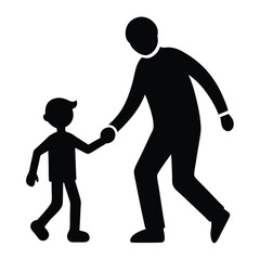 Black silhouette depicting a father holding his child's hand while walking together in solidarity