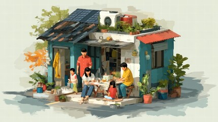 Naklejka premium Isometric Illustration of a Family Living Green Lifestyle