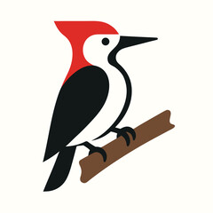 Vibrant Red-Crested Woodpecker vector graphic. This bold, modern illustration shows the bird perched on a simple branch, isolated on a white background for versatile use