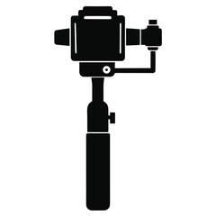 Black silhouette illustration of a handheld video camera stabilizer device against a white background vector