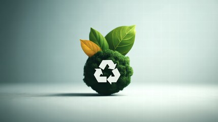 Minimalist Circular Arrow Icon with Green Leaf Elements