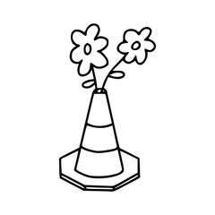 construction cone flower vase doodle drawing