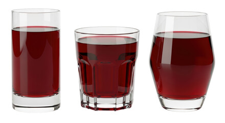 Isolated Red Juice in Different Glasses