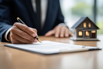 Business professionals finalizing agreements with a real estate agent concept for home insurance consultants and property investment security