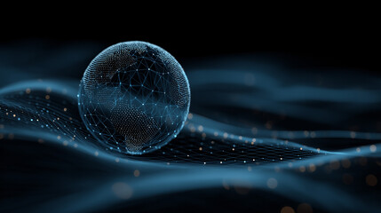 Abstract Digital Globe Network Connecting Global Data and Information with Flowing Light Waves