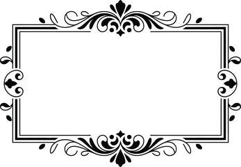 Black Floral Rectangular Frame with Decorative Swirls and Leaves