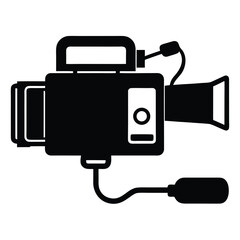 Black silhouette vector illustration of a professional digital camcorder for filming and video production