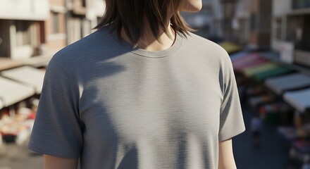 Neutral toned tee shirt mockup displays fabric texture and relaxed style outdoors.