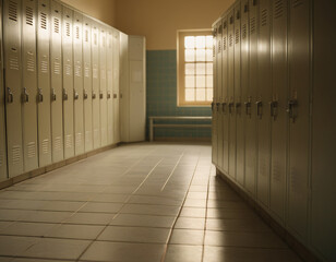 clean and organized school locker hallway illuminated by sunlight