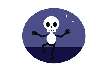 Cartoon Skeleton Dancing Under The Moonlight