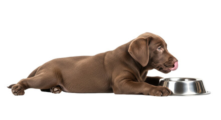 Isolated Chocolate Labrador Puppy Lying Down