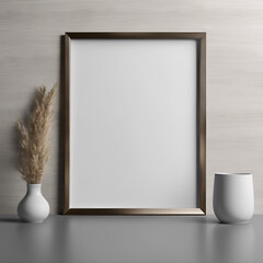 Realistic interior design mockup with elegant wall and single blank frame in living room setting, perfect for artwork showcase or minimalist poster presentation