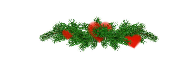Garland of spruce branches. Christmas holiday decorations, realistic live fir tree effect with decorations for poster banners, png vector.Adobe Illustrator Artwork
