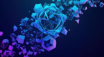 Abstract Geometric Sci Fi Digital Art with Glowing Orb and Crystalline Structures