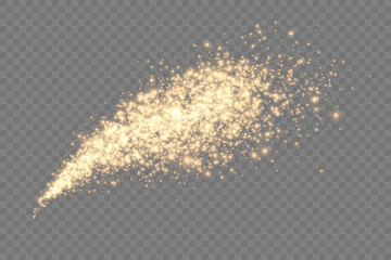 Christmas glowing bokeh confetti light and glitter texture overlay for your design. Festive sparkling gold dust png. Holiday powder dust for cards, invitations, banners, advertising.	
