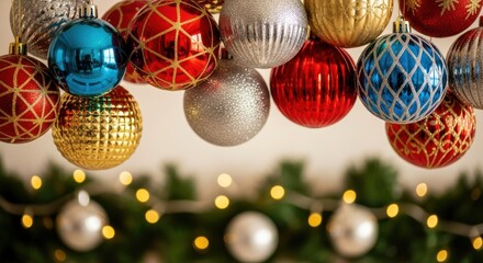 Festive Christmas Ornaments and Blurry Holiday Lights Creating a Merry Atmosphere