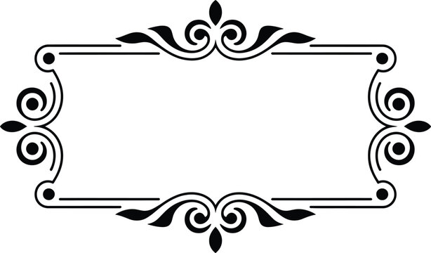 Black Decorative Frame with Ornate Swirls and Leaf Motifs on White Background