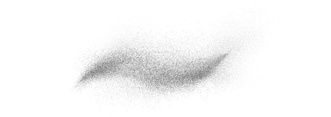 Black paint dust and splashes, coal dust effect, black ground pepper. Design element with grainy texture, abstract background with grainy noise pattern, vector, png. Ash, cinders.