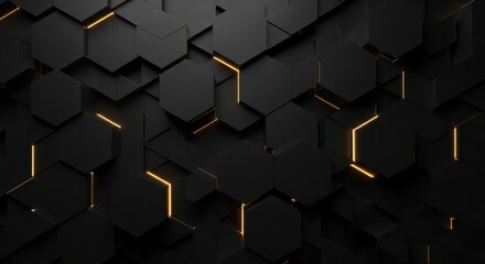 Abstract Dark Hexagonal Pattern with Glowing Golden Lines Futuristic Technology Background Design