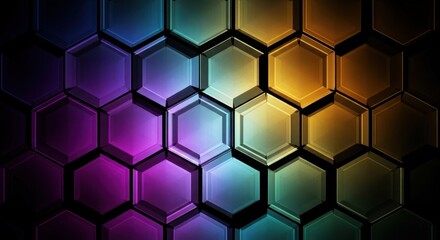 Abstract Geometric Hexagonal Patterns with a Vibrant Gradient Color Transition and Dark Background