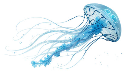 Isolated blue jellyfish floating in dark background