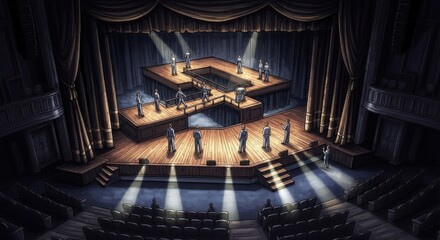 Orchestra Performs on Elaborate Stage Under Dramatic Lighting