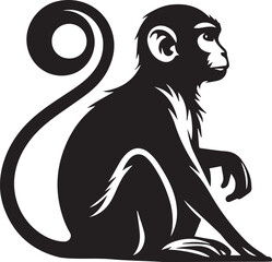 Black and White Monkey Silhouette Vector Set – Sitting, Walking, and Playing Poses