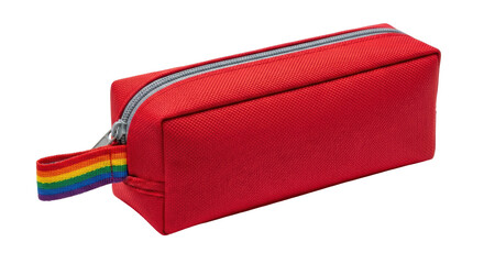 Isolated Red Pencil Case with Rainbow Strap