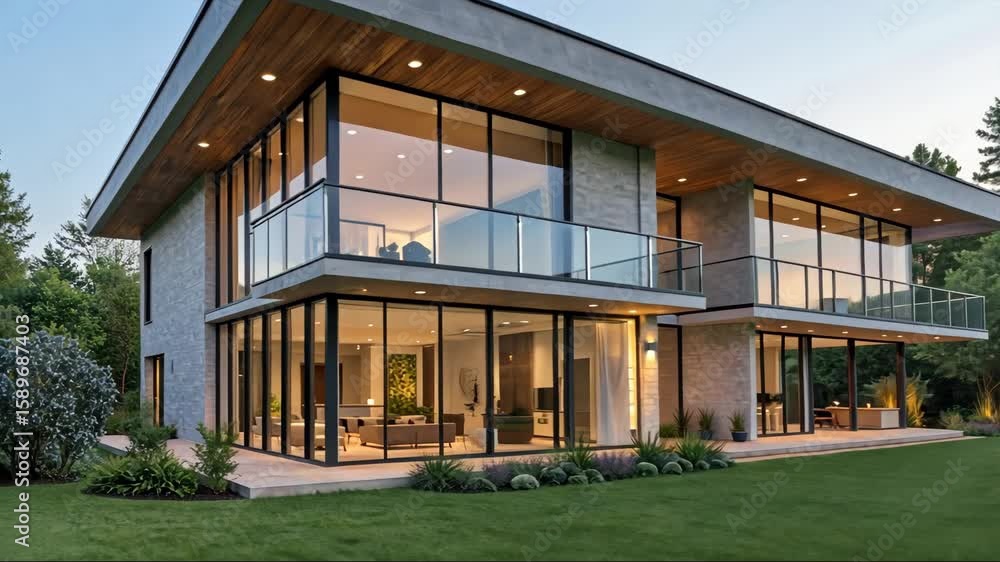 Poster a modern residence with large windows and an open floor plan, providing ample natural light and a se