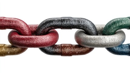 Close-up of a section of colorful chain links