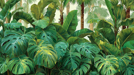 Lush Greenery Tropical Plant Life and Dense Foliage Illustrations for Your Design Needs