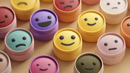 Colorful containers, emoji faces
