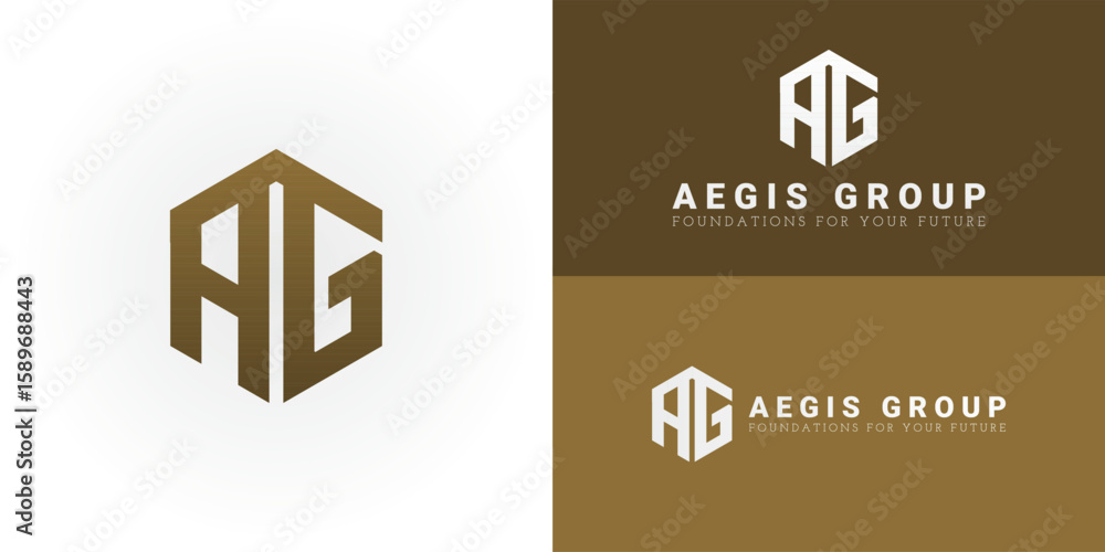 Poster modern hexagonal logo featuring the initials ag, symbolizing stability and precision for the real es