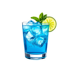 Refreshing blue cocktail beverage with lime and mint garnish on transparent background