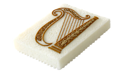 Decorative harp design on a white rectangular cake