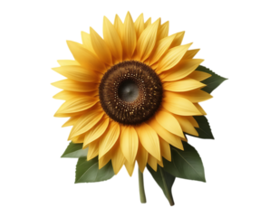 Vibrant Sunflower with Green Leaves and Transparent Background