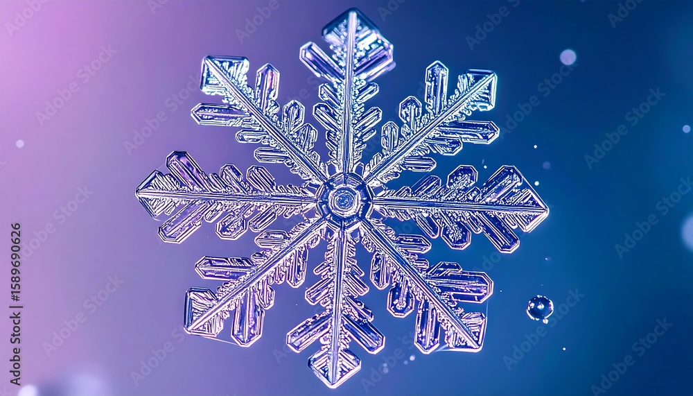 Poster intricate snowflake design with luminous background and delicate ice patterns in blue and purple hue