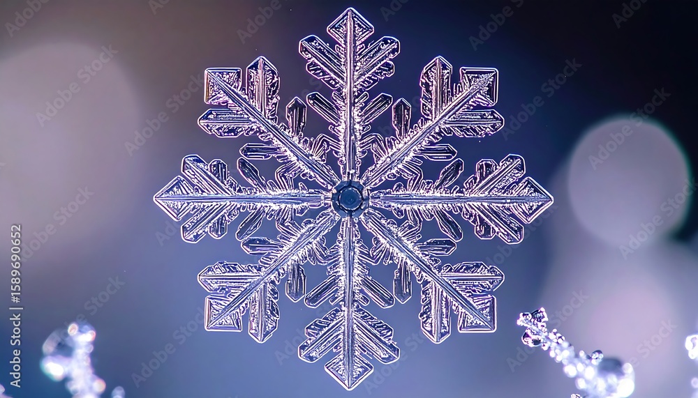Poster beautiful and intricate ice crystal snowflake with detailed patterns and delicate structure