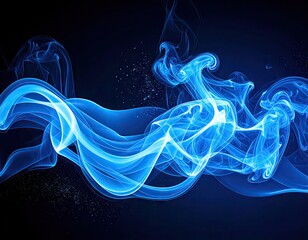 Abstract swirls of luminous blue smoke on a dark background