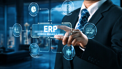 ERP platform visual showing centralized system for enterprise resource planning, improving...