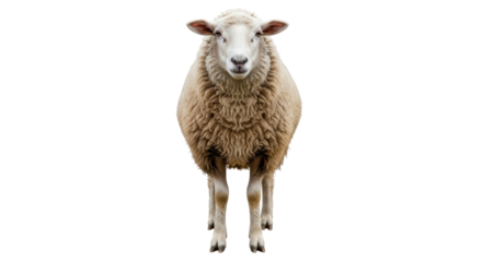 Isolated Sheep Standing Woolly and White