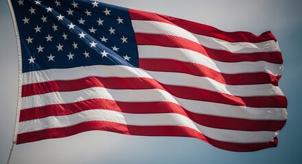 Fototapeta premium the American flag flies proudly in the clear sky